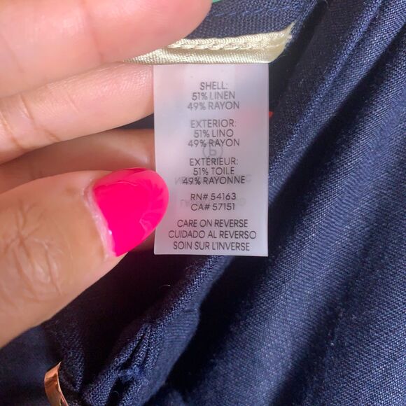 Calvin Klein Linen Blend Pants 12 Navy Tapered Leg Resort Casual Trousers Boho - Picture 4 of 8